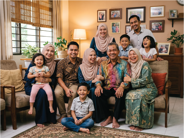 Happy multi-generational family